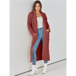 Womens Long Cardigan Sweaters Trendy Rust Red